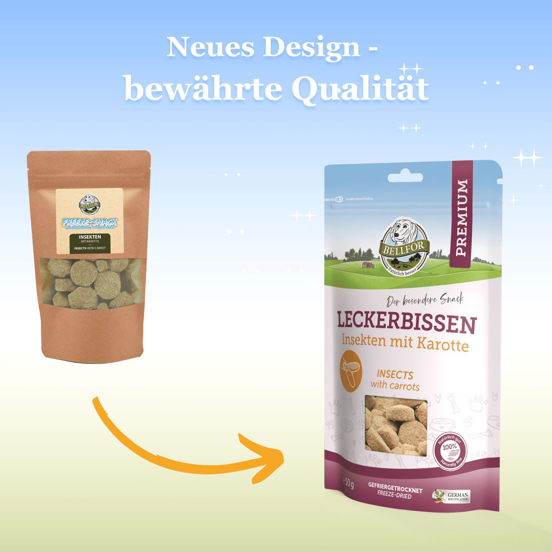 Leckerbissen für Hunde - Insekten mit Karotte (gefriergetrocknet) 50 g Kekse