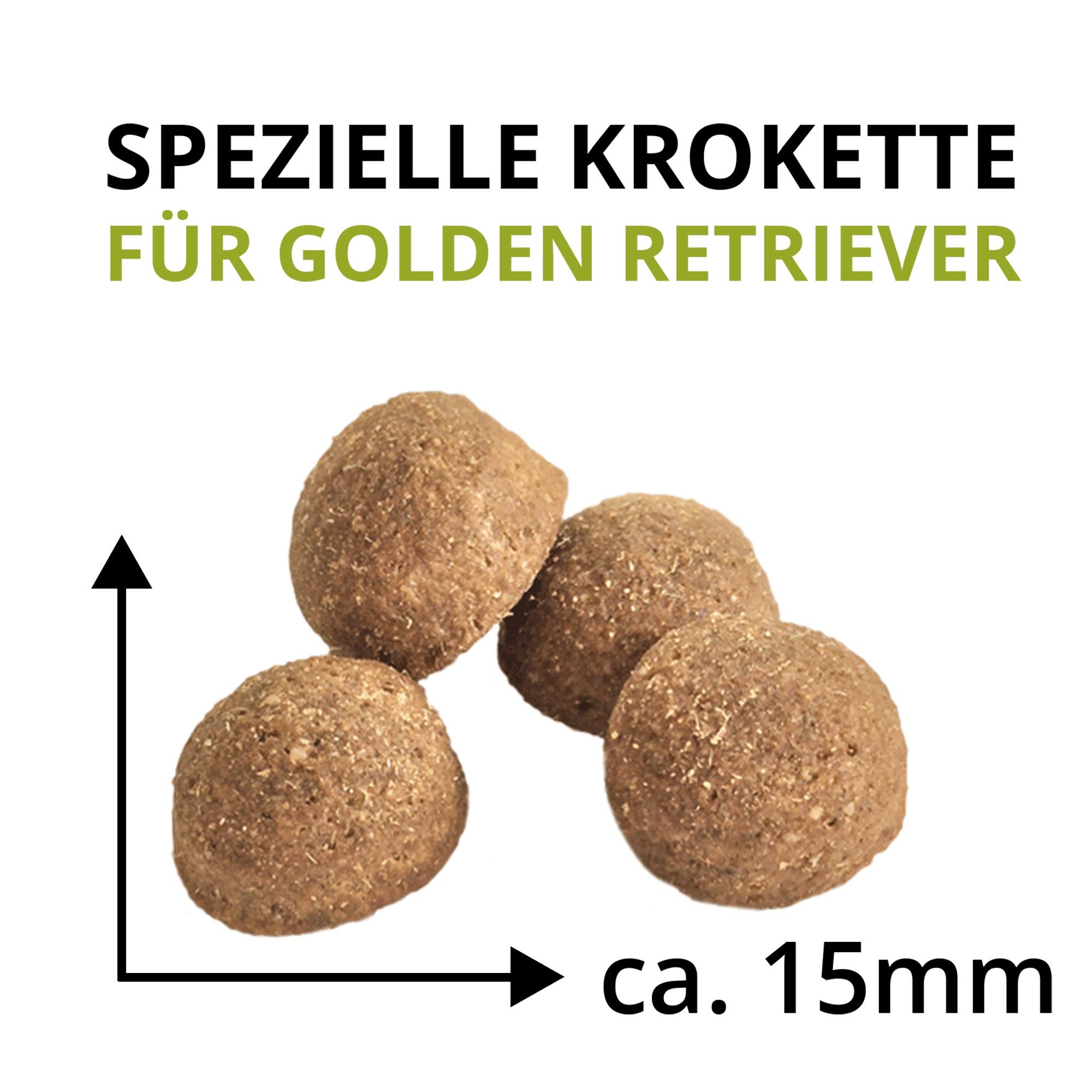 Spezielle Kroketten für Golden Retriever, ca. 15 mm Durchmesser. Hundefutter-Kroketten.