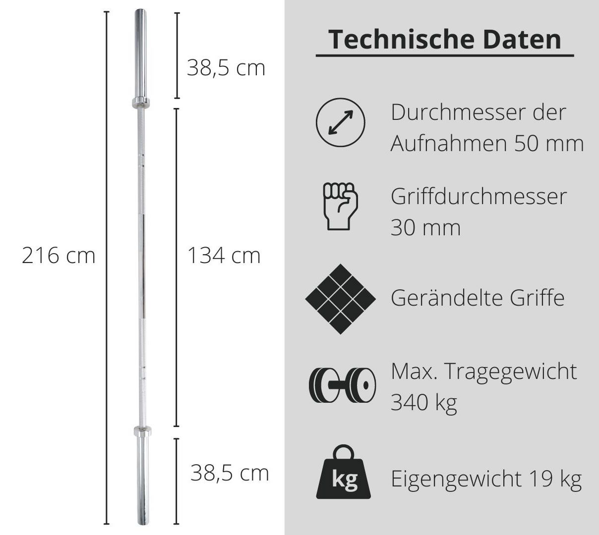 Fuel Fitness Olympia Langhantelstange 216cm bis 340kg inkl. Schnellverschlüsse 1 St