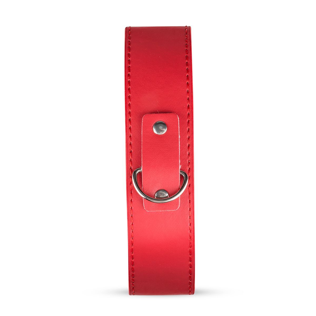 Rote Fessel mit Metallring und Schnalle. Leder. Rechteckige Form.