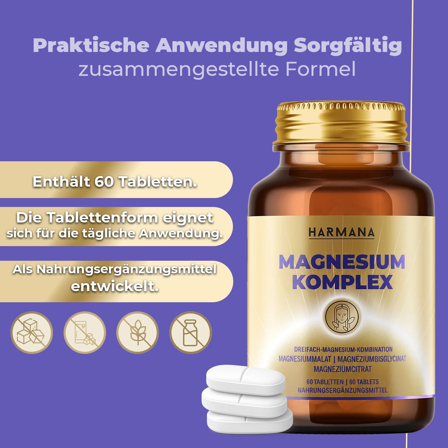 Harmana Magnesium Komplex Flasche mit 60 Tabletten.