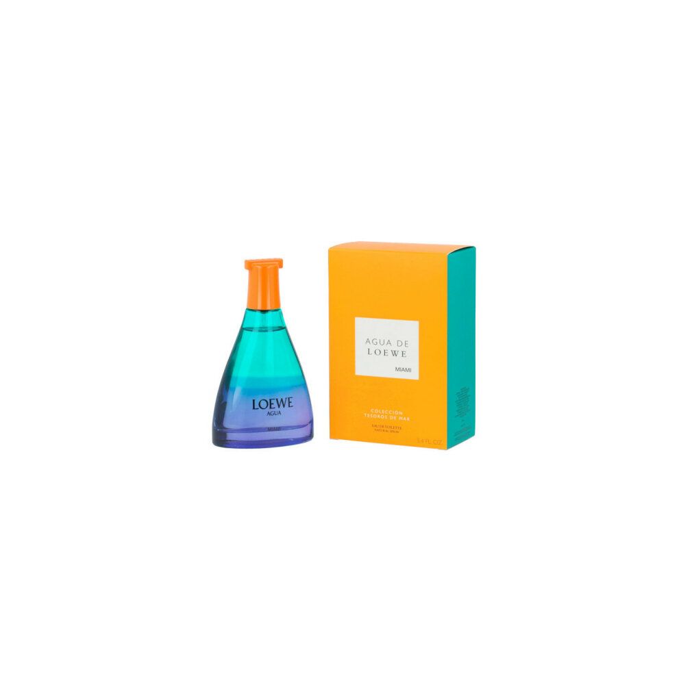 Parfümflakon und Verpackung. Flakon mit Farbverlauf von Blau nach Grün, orangefarbener Verschluss. Verpackung orange und türkis mit Schriftzug.