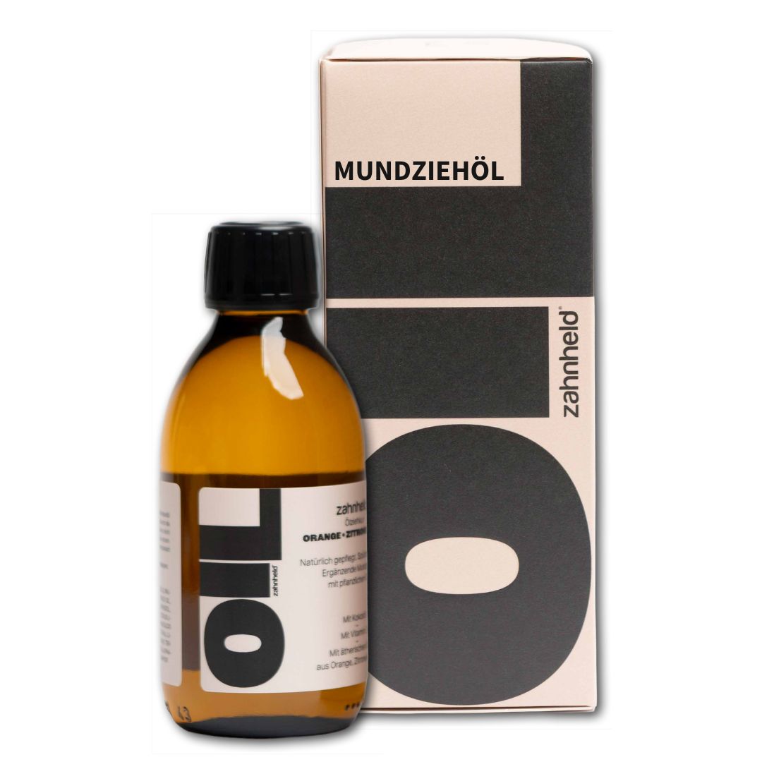 Zahnheld Mundzieöl Balance Flasche und Karton.