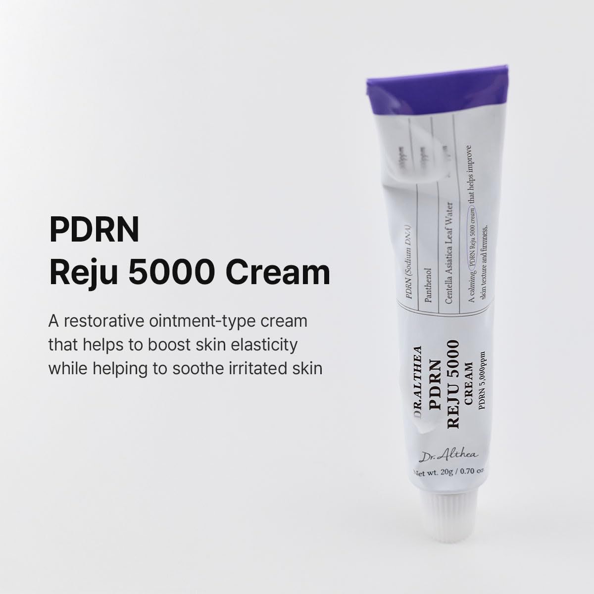 Creme-Tube mit lila Deckel. Aufschrift: Dr. Althea PDRN Reju 5000 Creme. Text: PDRN Reju 5000 Creme.
