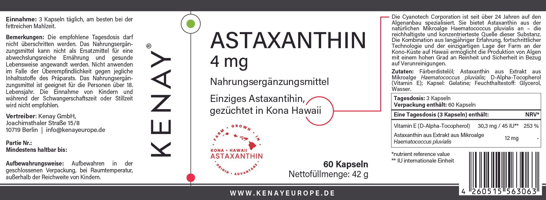 Astaxanthin 4mg| Nahrungsergänzungsmittel | KENAY®