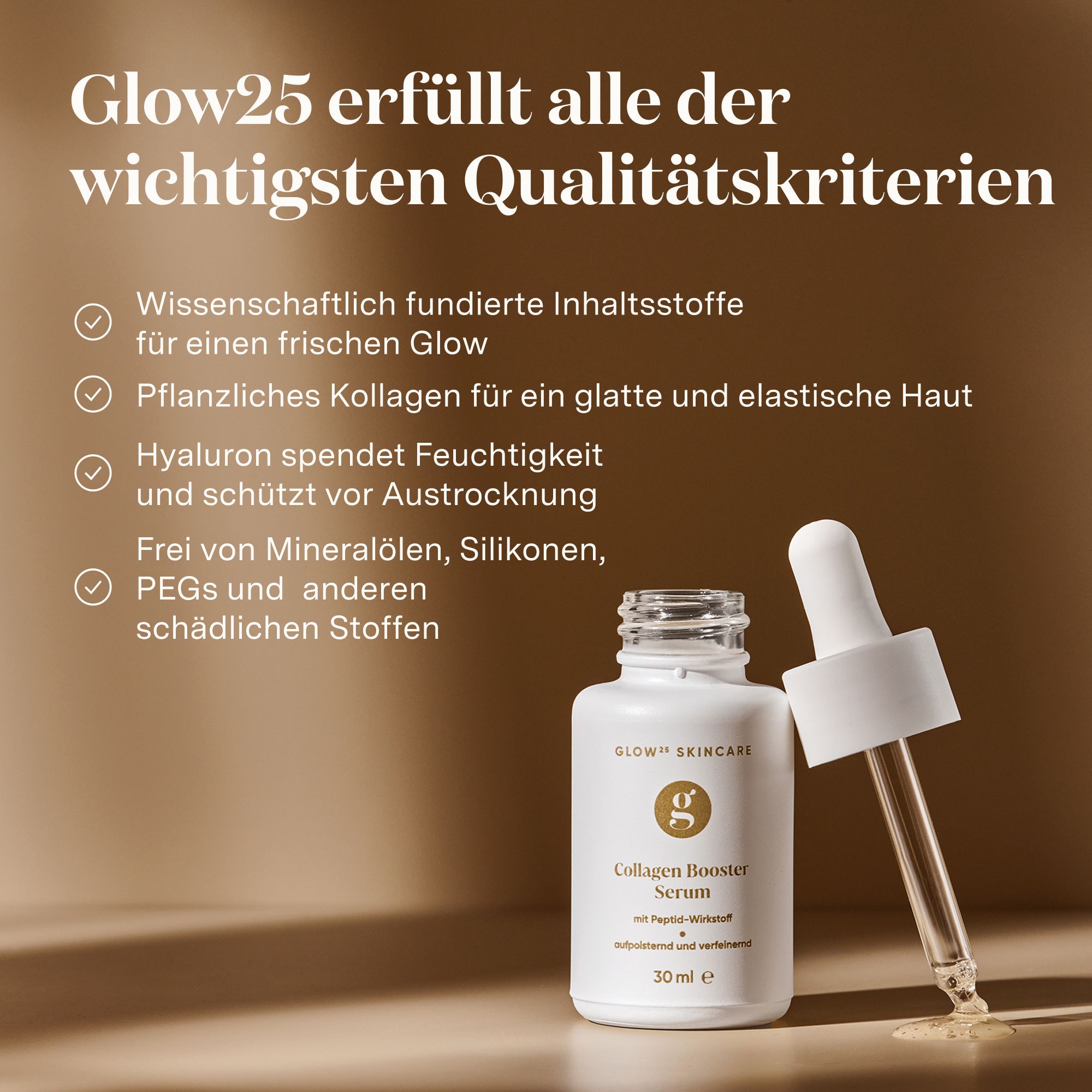 Glow25® Collagen Booster Serum [30ml] - Flüssigkeit mit Peptid-Wirkstoff und Hyaluron