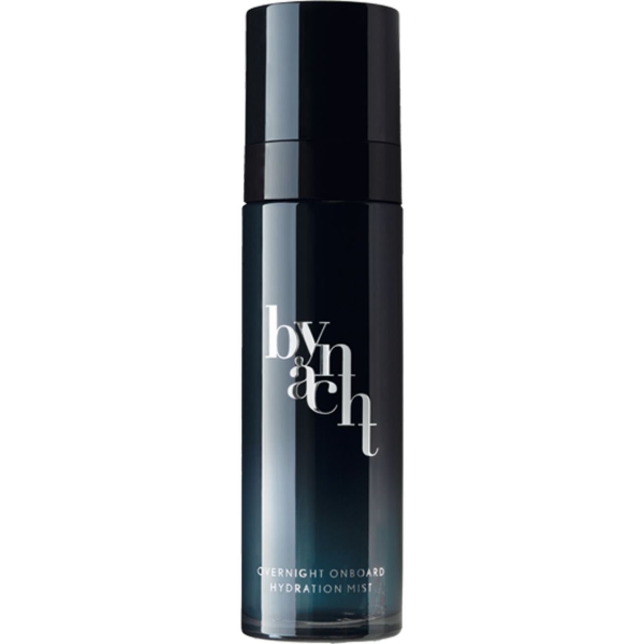 Dunkelblaue Flasche mit weißem Schriftzug "bynacht". Darunter "Overnight Onboard Hydration Mist". Schwarzer Deckel.