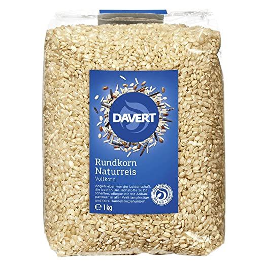 Davert Rundkorn Naturreis, 1kg Packung Vollkornreis.