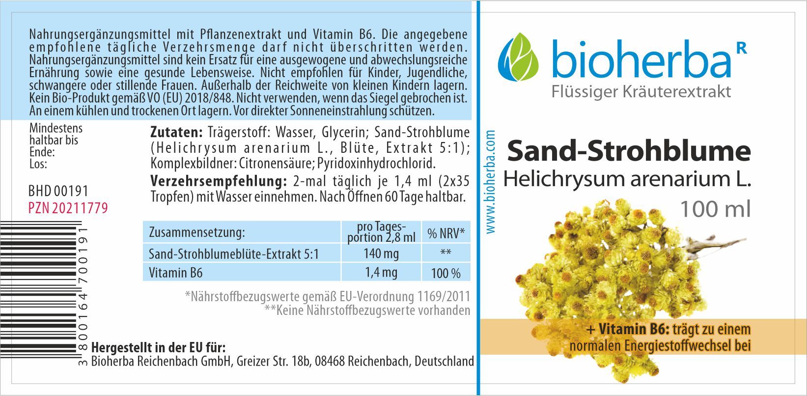 Bioherba Sand-Strohblume Helichrysum arenarium L. Tropfen Tinktur