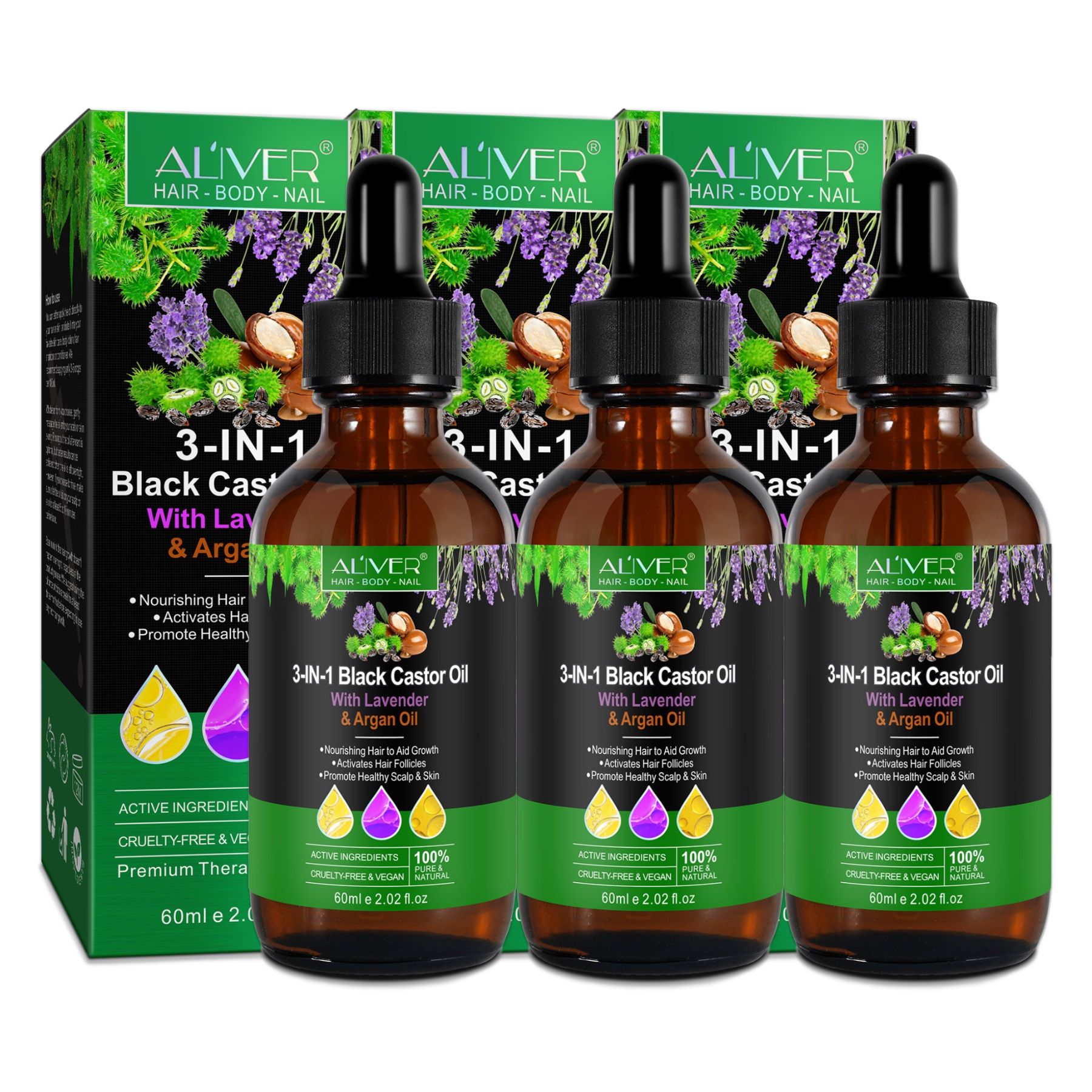 ALIVER 3-in-1 Rizinus Lavendel Argan  Haaröl