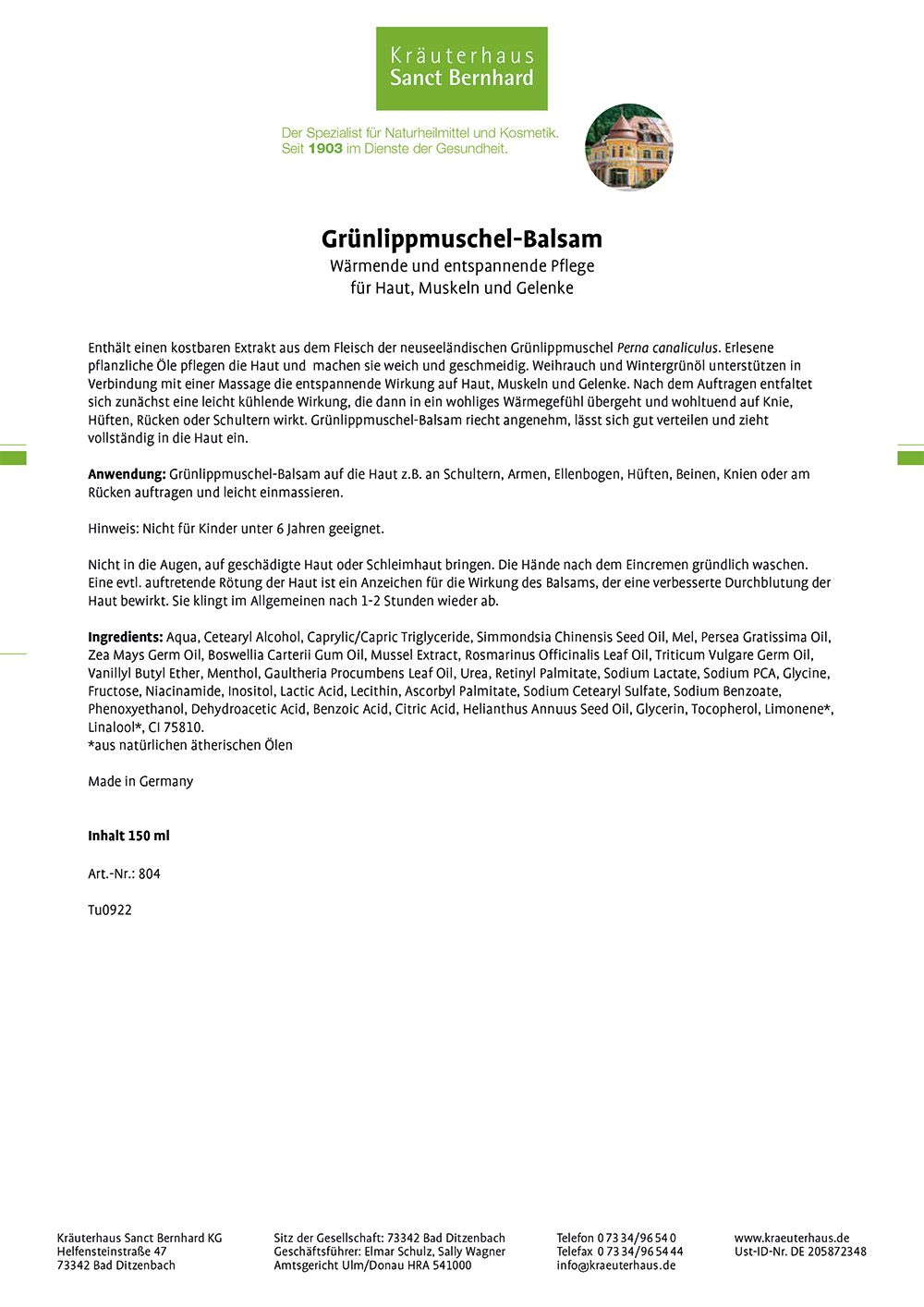 Sanct Bernhard Grünlippmuschel-Balsam