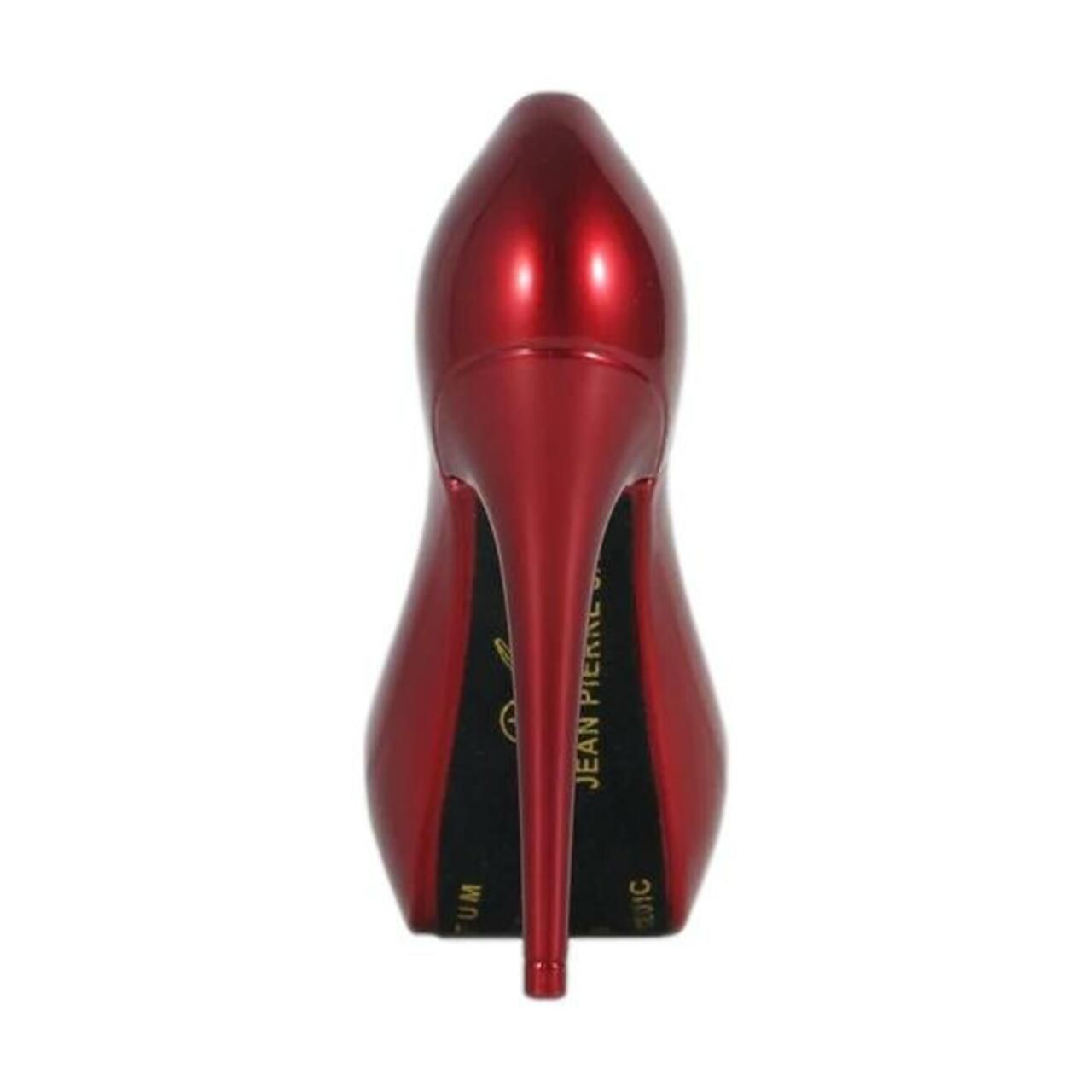 Roter Pumps-Parfümflakon. Absatz mit Aufschrift: Jean Pierre Sand Milano. Ohne Verpackung.