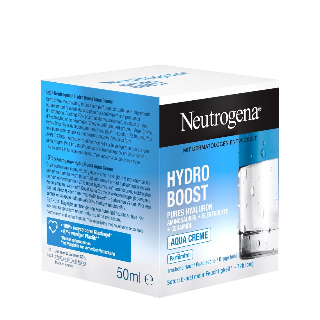 Produktverpackung mit blauer Schrift und Produktbezeichnung. Neutrogena Logo und Produktinformationen. 50ml.