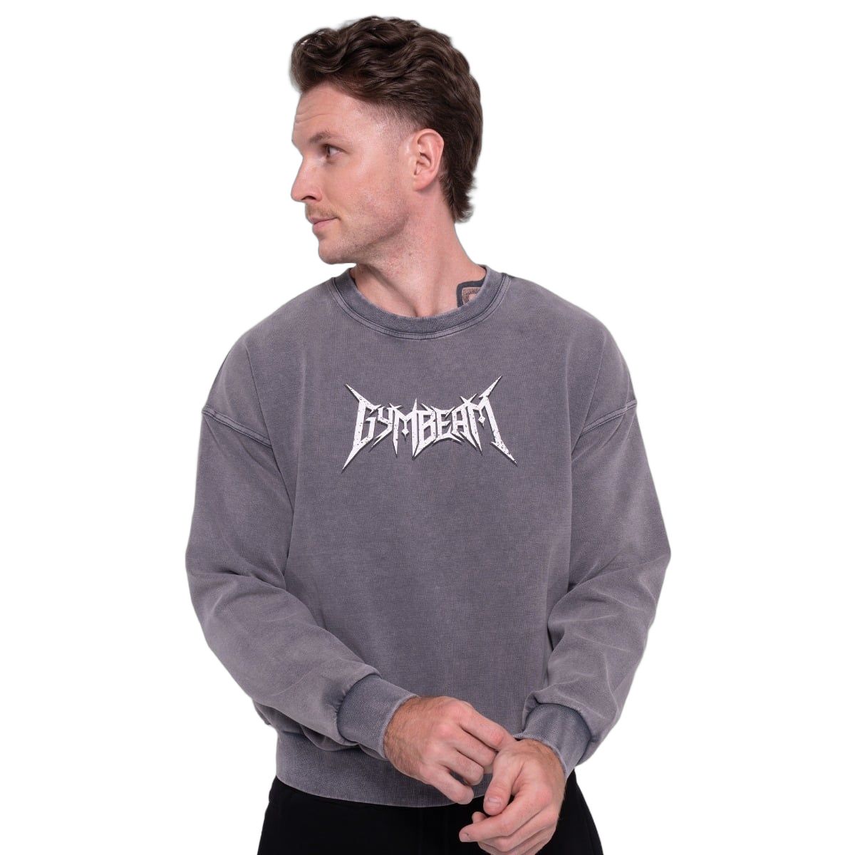 GymBeam Sweatshirt Herren Oversized ohne Kapuze in Grau Spike