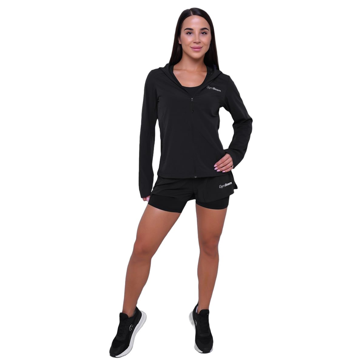 GymBeam Jacke Damen Slim mit Kapuze und Reißverschluss Pulse Black