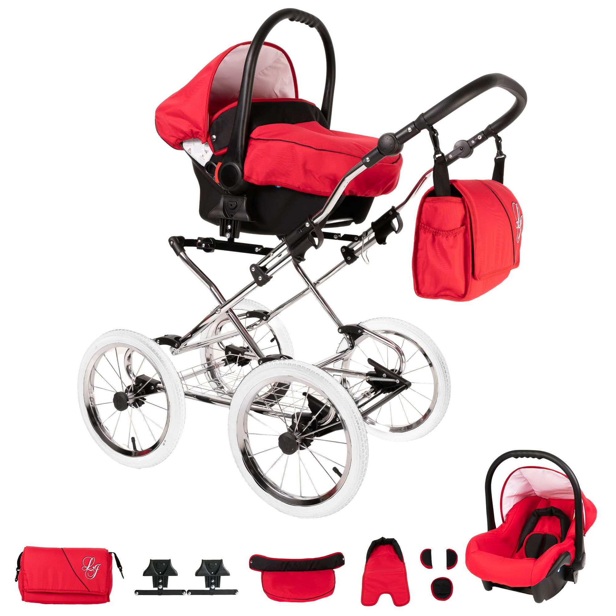 Bebebi Loving 3 in 1 Kinderwagen Set Nostalgie Kinderwagen, Red Tender Peak