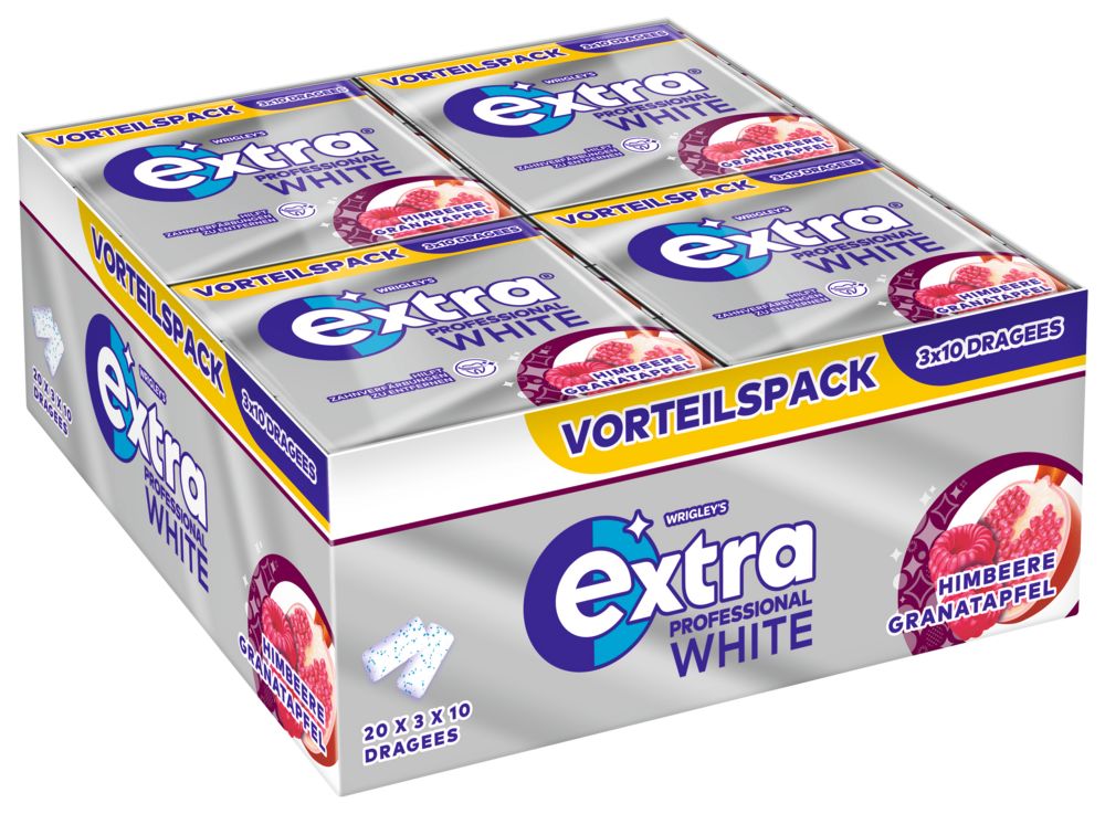 Extra Prof. Kaugummi Multipack White Himbeere Granatapfel 20 St