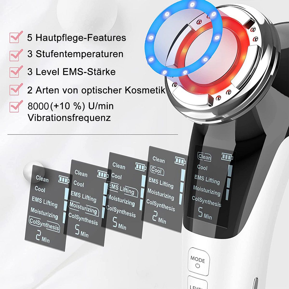 COOL-i 5 in 1 Mikrodermabrasionsgerät ,LED, EMS, Wärme/Kälte & Massage für ergänzende Gesichtspflege