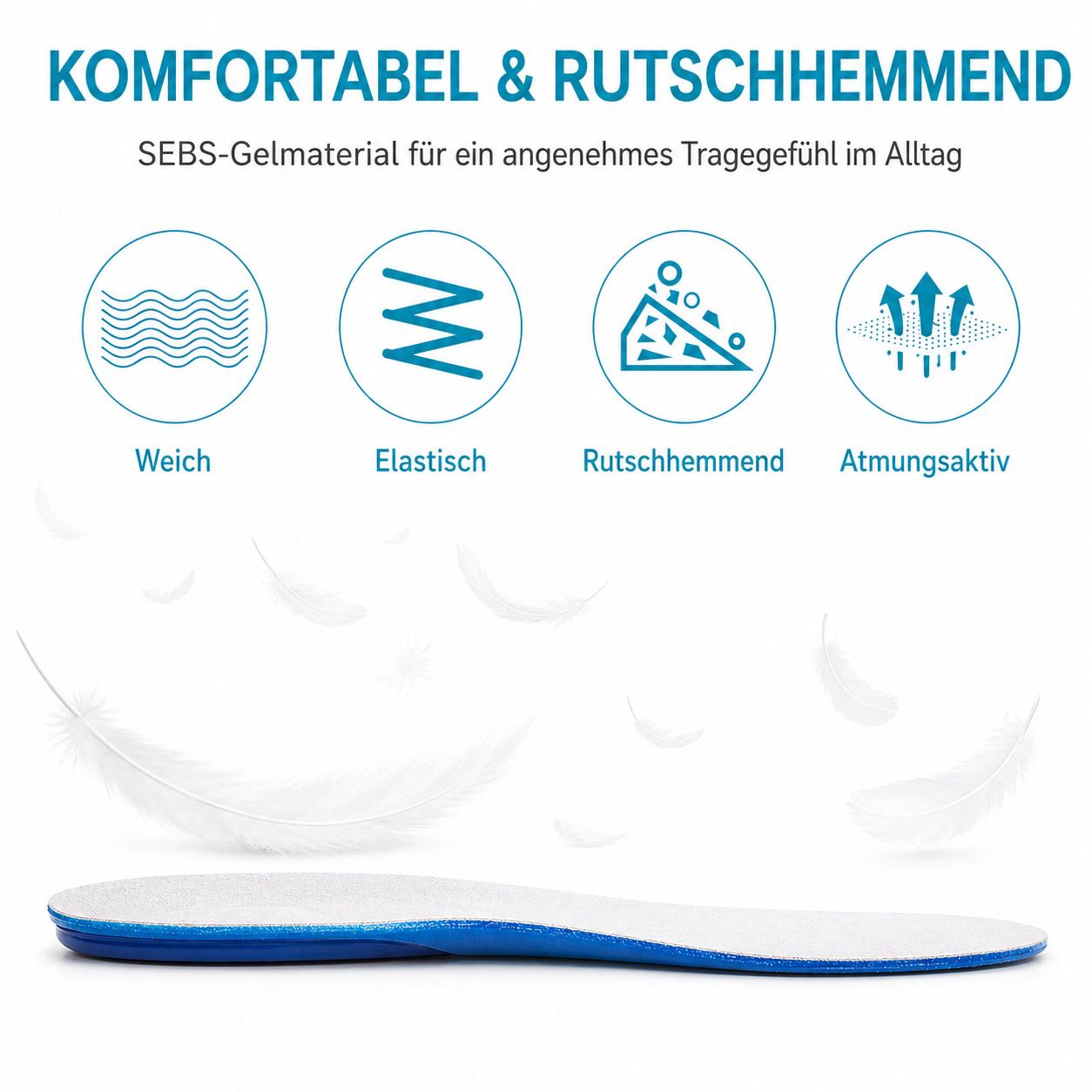 COOL-i Gel Einlegesohlen,Orthopädisch, stoßdämpfend & weich für Ferse und müde Füße, waschbar