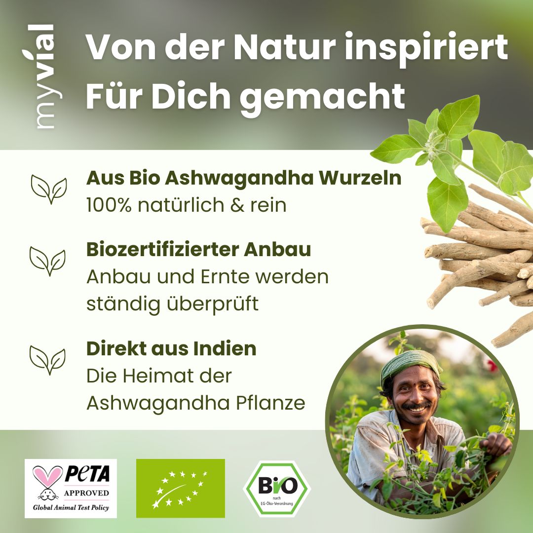 myvial® Bio Ashwagandha Kapseln - Indische Schlafbeere - 1500 mg hochdosiert