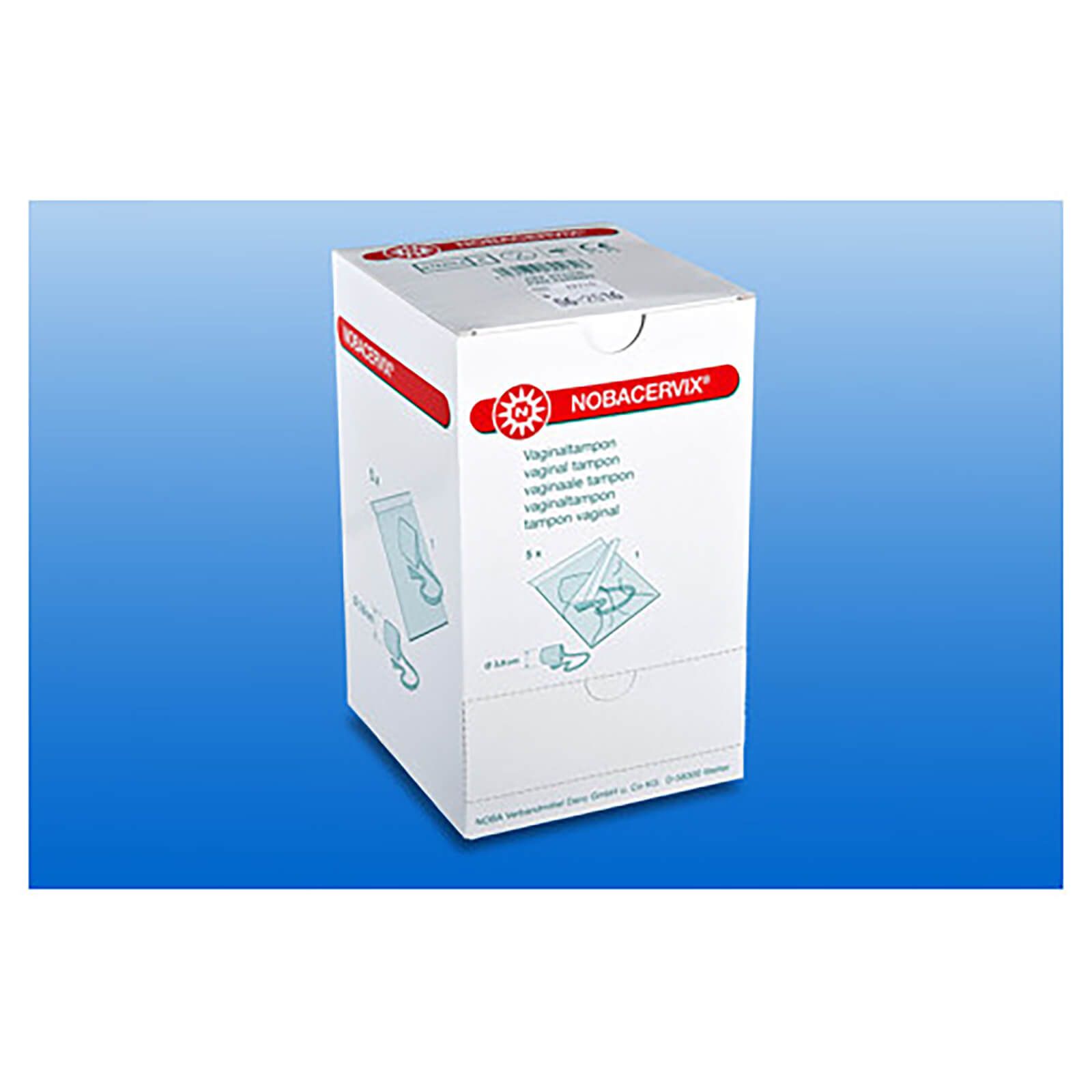 Weiße Produktbox mit rotem Logo und Produktnamen. Mehrsprachige Beschriftung. Auf blauem Hintergrund.