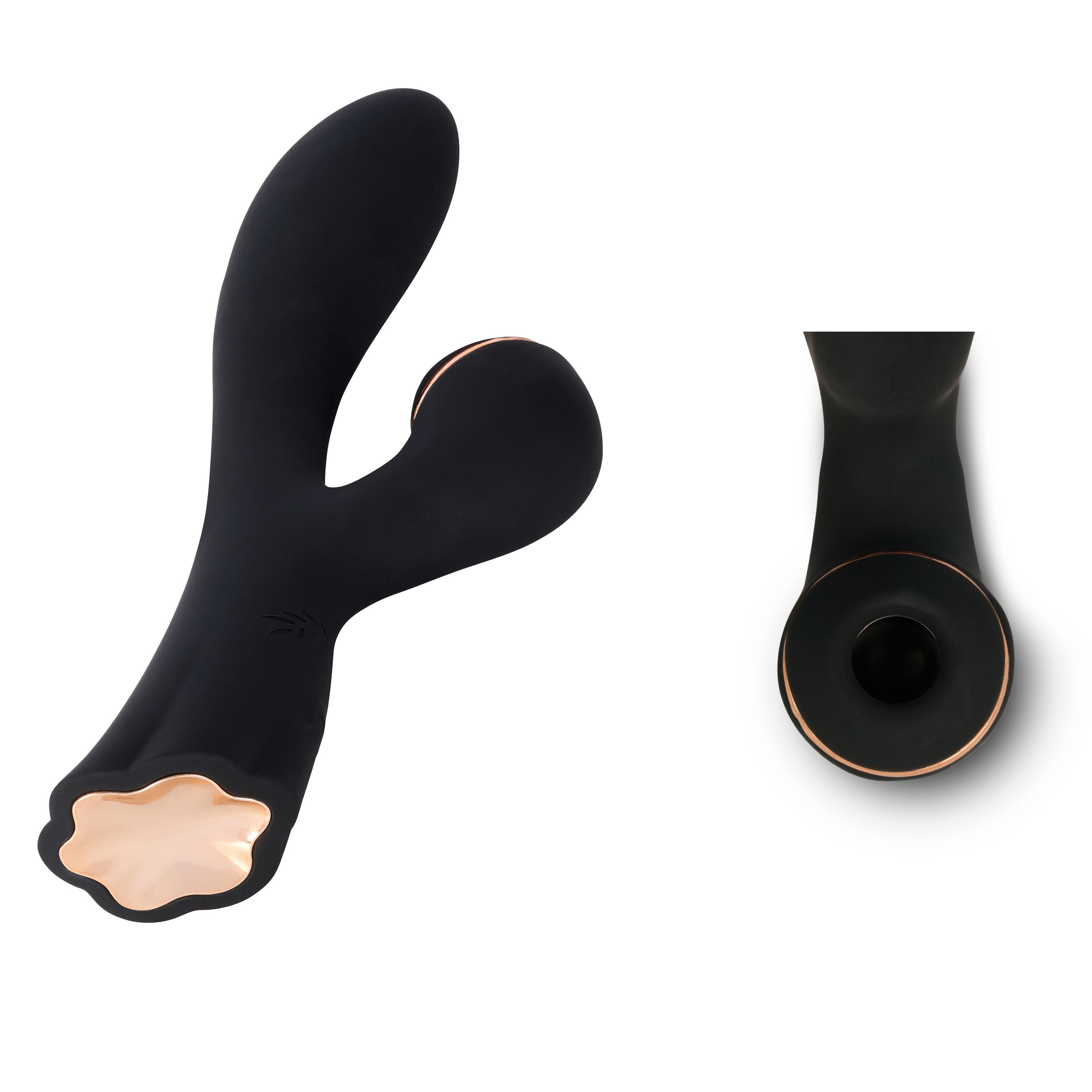 Schwarzes Wellness-Produkt mit goldfarbenen Akzenten. Nebenansicht des Produkts.