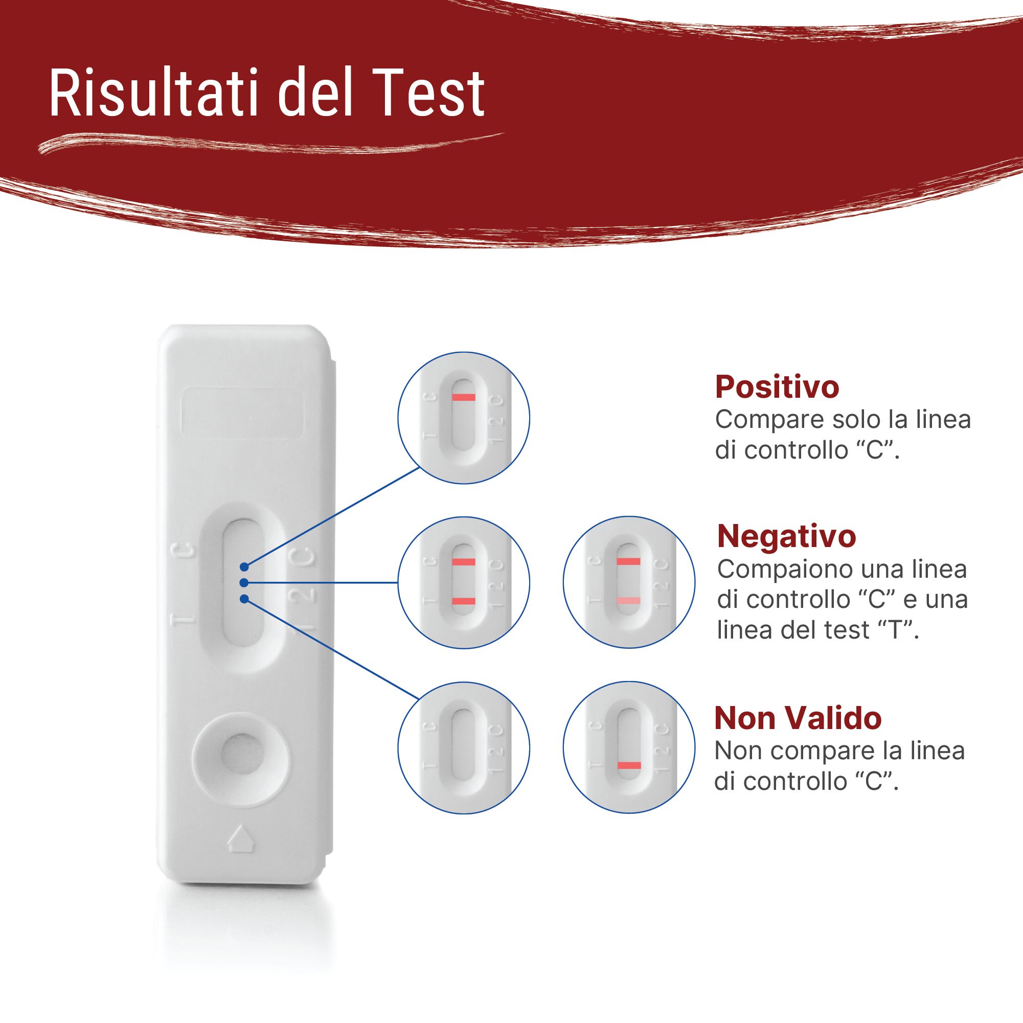 Risultati del test Patris Health® per la carenza di ferro. Risultati positivi, negativi e non validi con diagrammi.