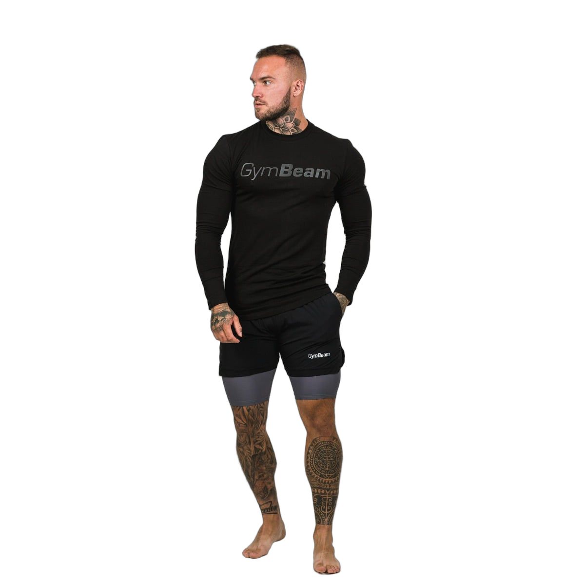 GymBeam Shorts Herren 2in1 Slim mit Gummizug und Taschen Black Grey