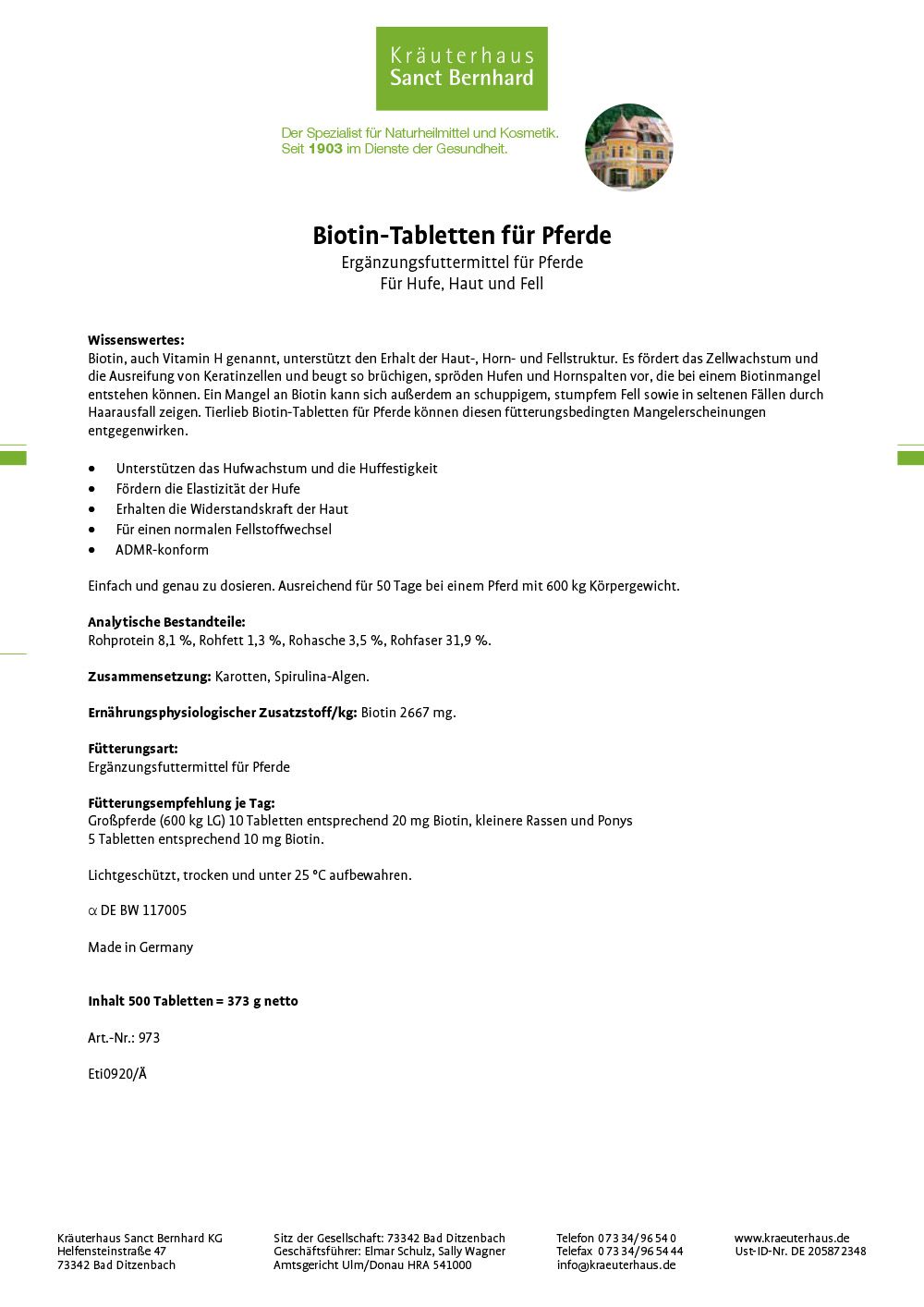 Sanct Bernhard tierlieb Biotin-Tabletten für Pferde