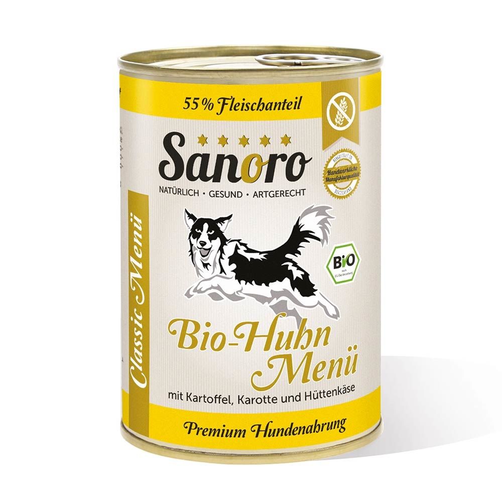 Sanoro - Menü Classic vom Bio-Huhn mit 55 % Fleischanteil, Bio-Kartoffel und Bio-Karotte