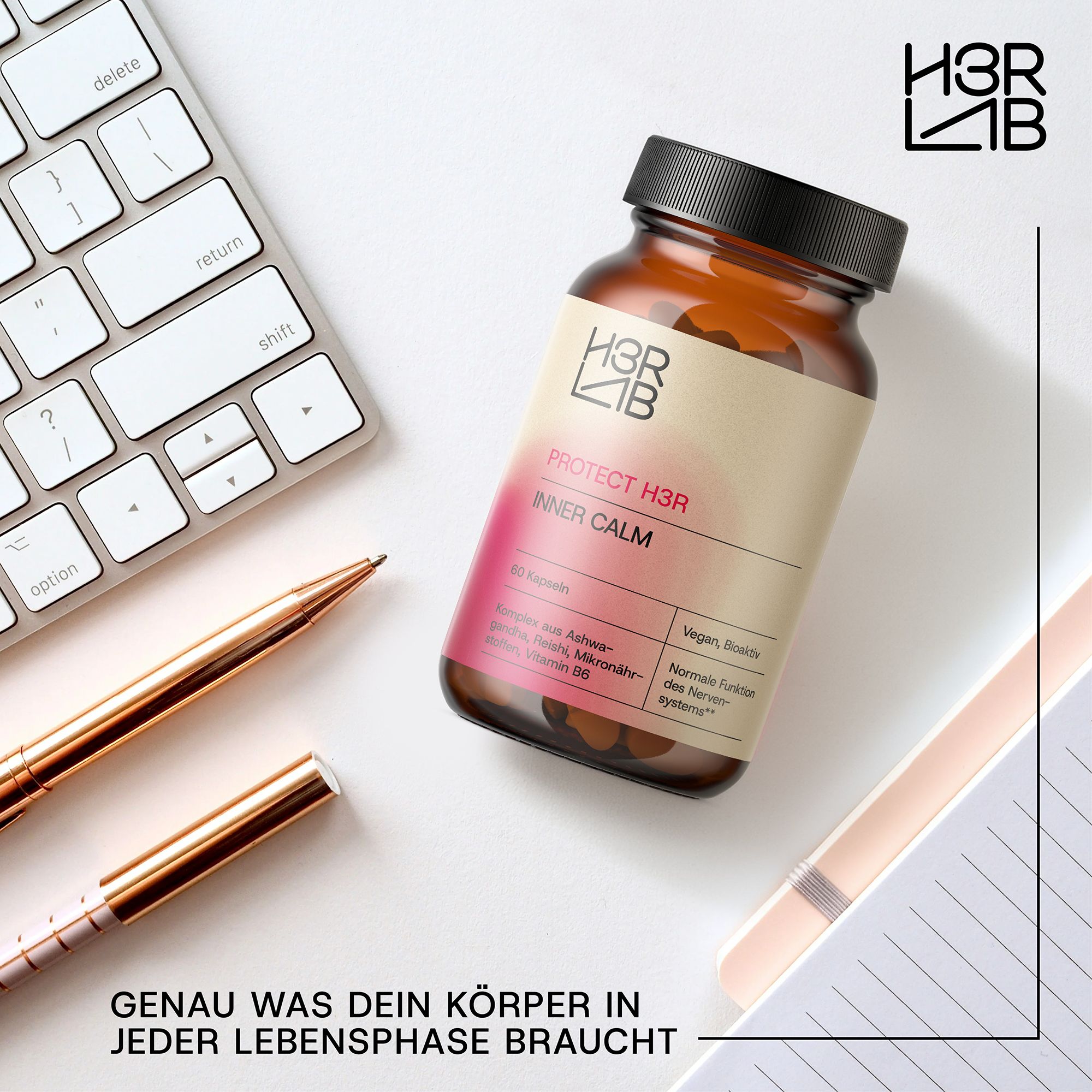 H3R LAB Inner Calm – Ashwagandha & Reishi mit Vitamin B6 & Pantothensäure, vegan – 60 Kapseln