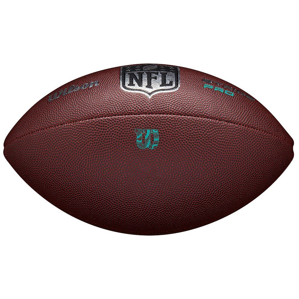 Brauner Football mit weißer Schnürung. NFL-Logo, "Wilson" und "PRO" Schriftzug.