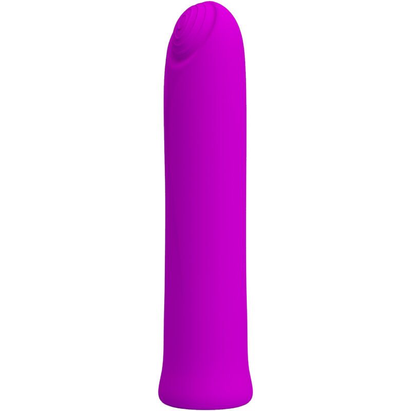 Lila Vibrator. Zylindrische Form mit abgerundeter Spitze. Glatte Oberfläche.