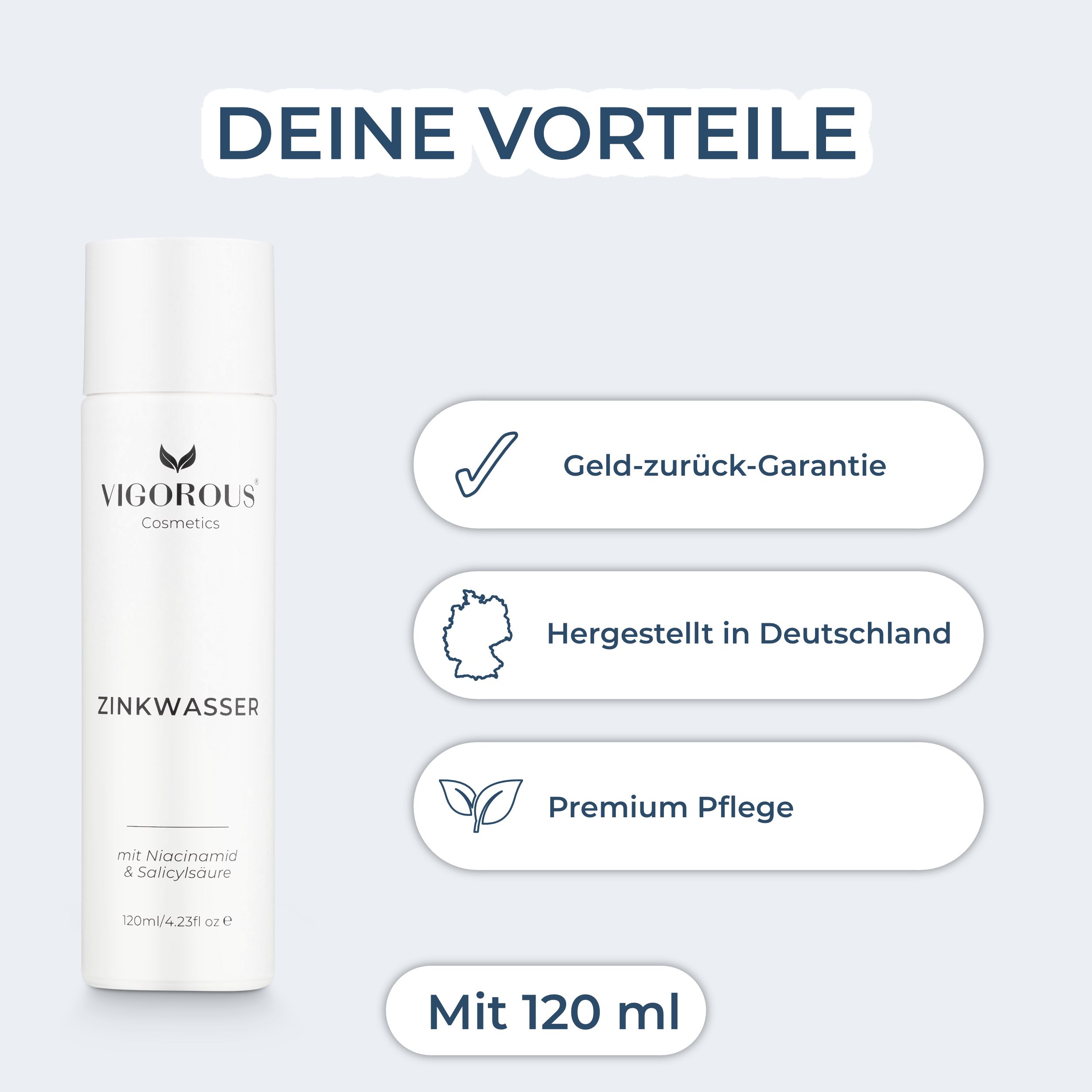 VIGOROUS® Zinkwasser – klärt Poren tiefenrein, bekämpft unreine Haut & Pickel