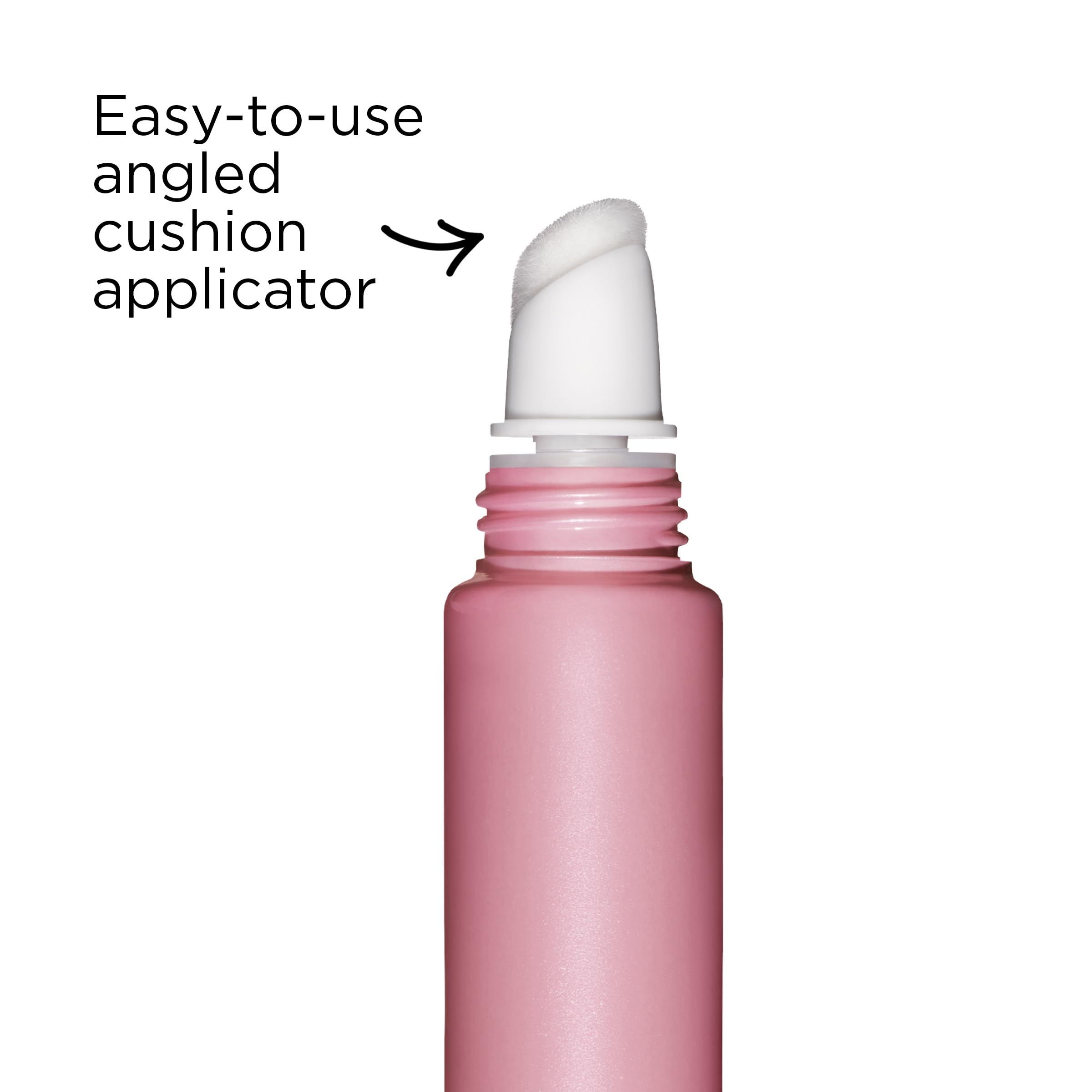 Nahaufnahme des Applikators von Clarins Lip Perfector. Weißer, abgewinkelter Applikator. Rosa Tube.