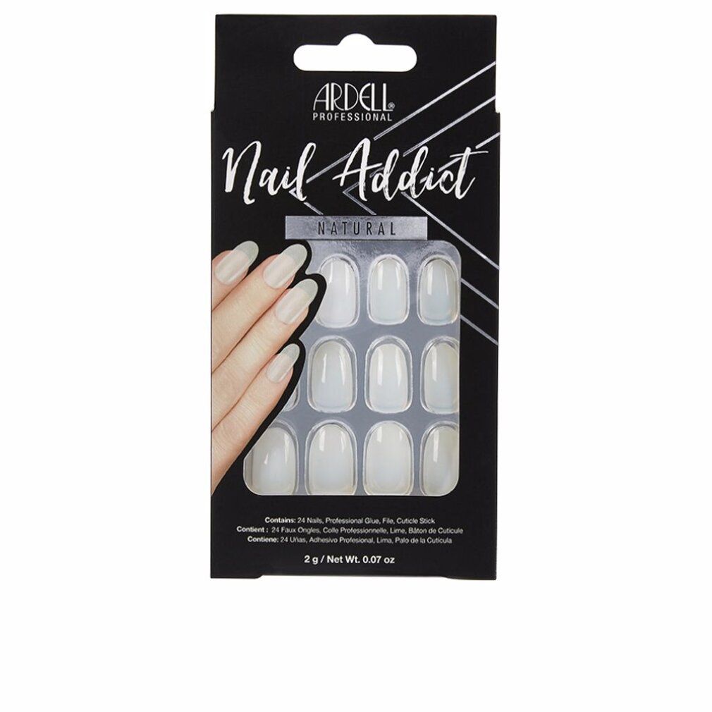 Ardell Nail Addict Natural Oval False Nails. Schwarze Verpackung mit Produktabbildung. 24 künstliche Nägel, Kleber, Nagelfeile.