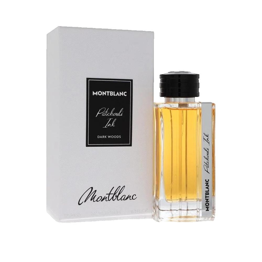 Patchouli Ink EdP Nat. Spray Flakon und Verpackung. Weißer Karton mit schwarzem Logo und Produktbezeichnung.