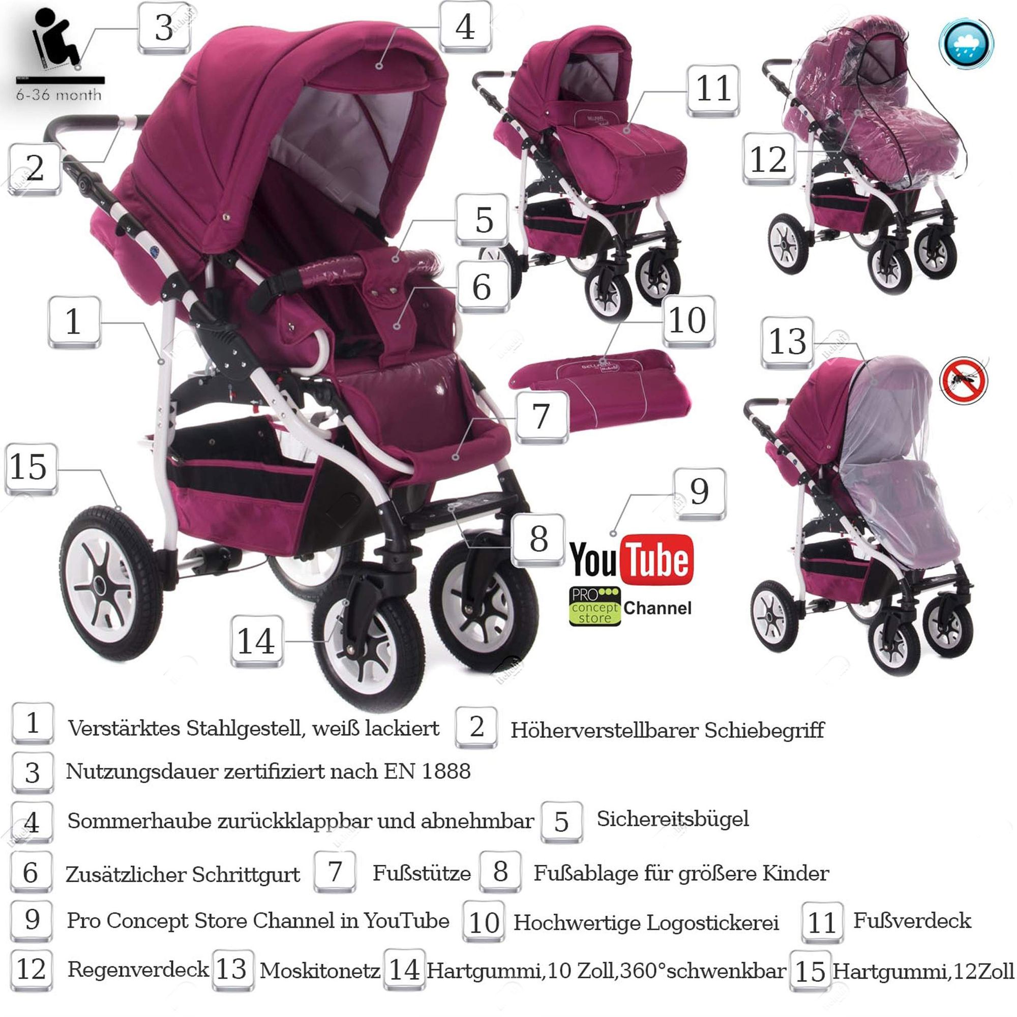 Bebebi Bellami 3 in 1 Kinderwagen Set Luftreifen, Bellamore