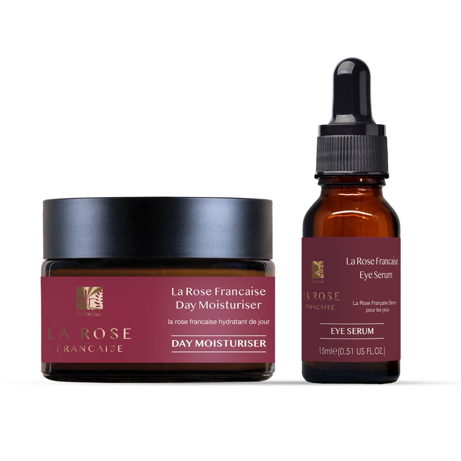 Dr. Botanicals La Rose Francaise Feuchtigkeitscreme und Augenserum.