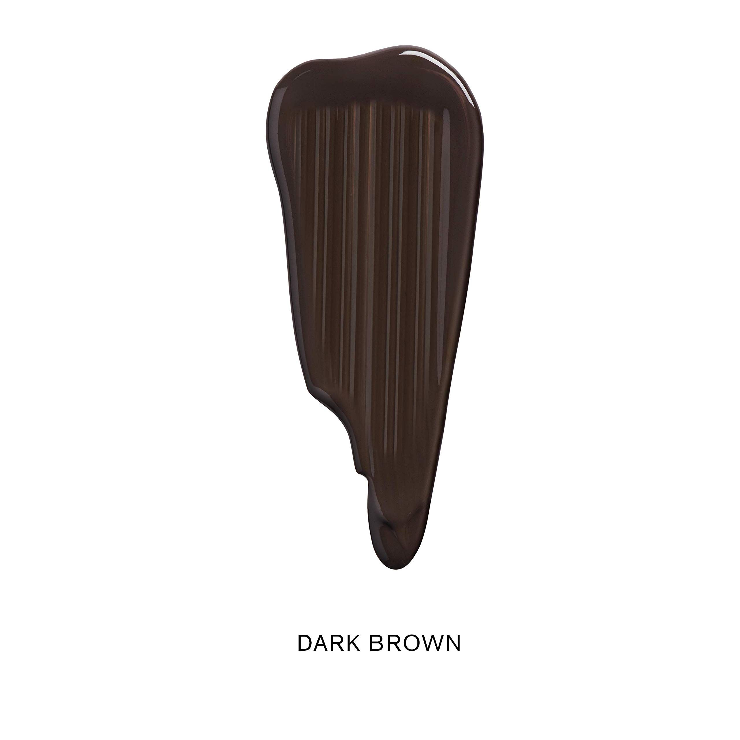 Dunkelbraune Gelprobe. Vertikale Streifen. Text: DARK BROWN. Weißer Hintergrund.