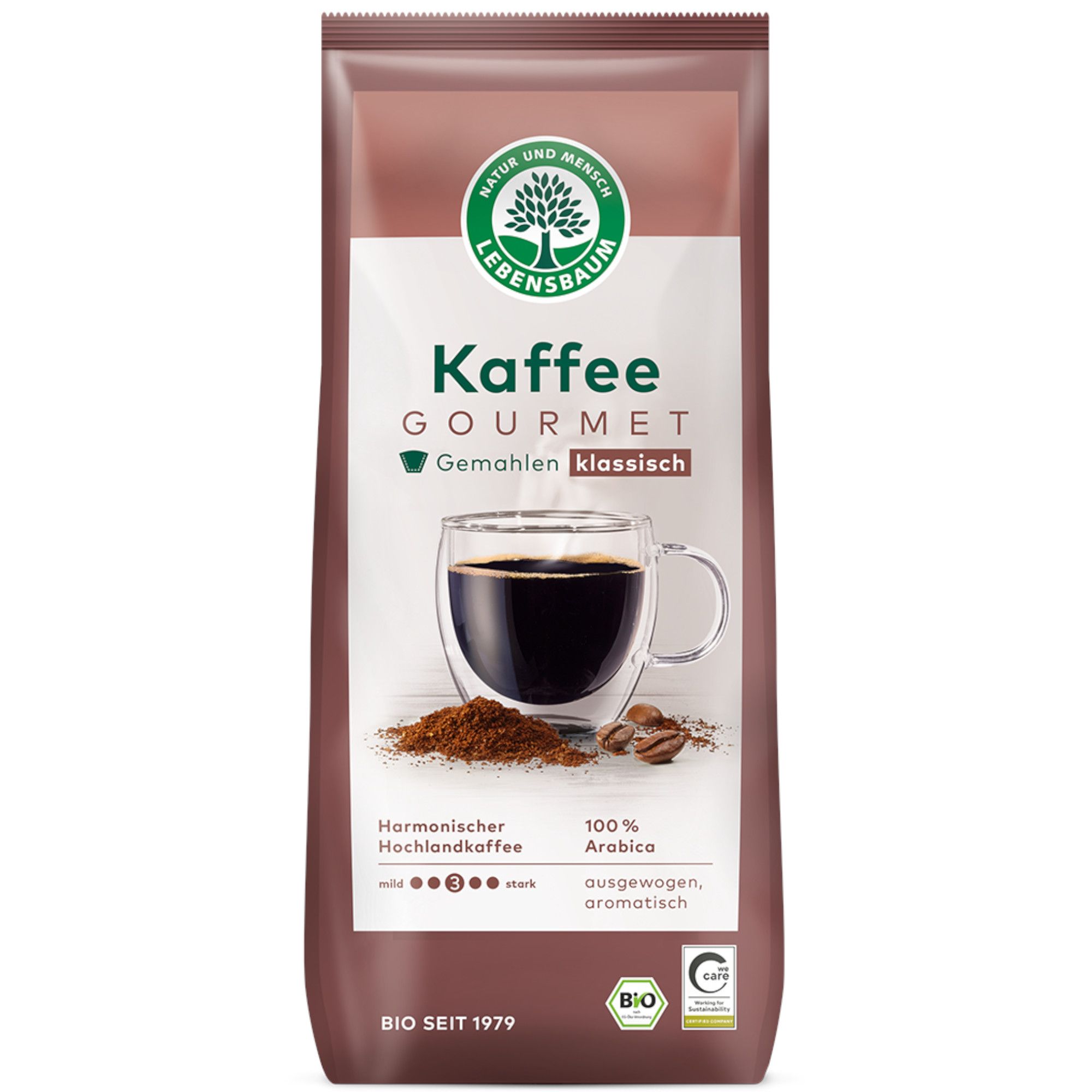 Lebensbaum Kaffee Gourmet gemahlen klassisch, 100% Arabica, Bio-Siegel.
