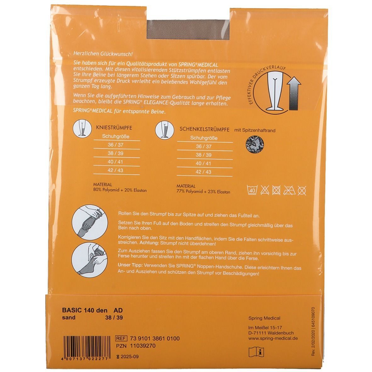 SPRING® ELEGANCE Basic Stützkniestrümpfe 140 DEN sand Gr. 38/39