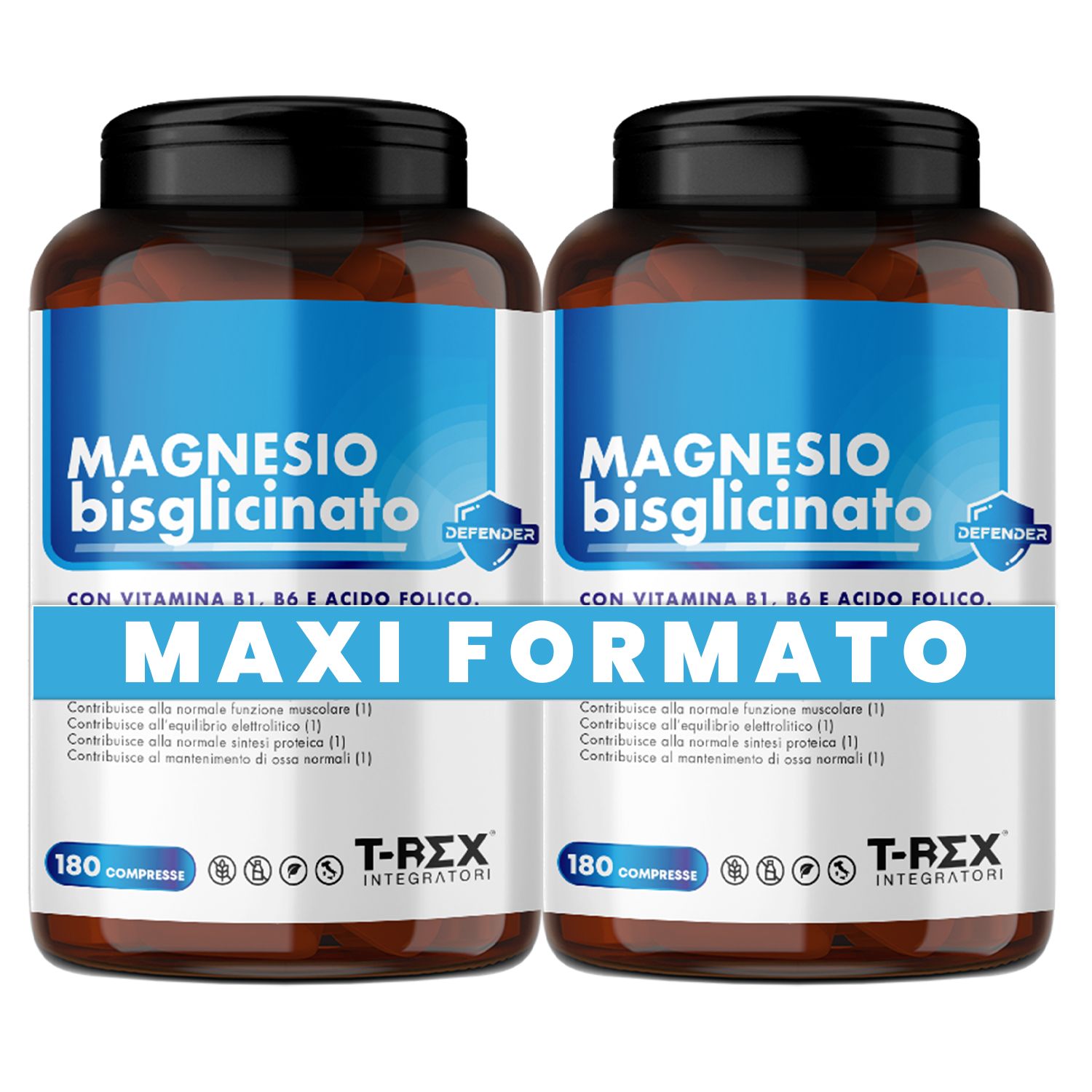 T-Rex Integratori Magnesio Bisglicinato Compresse Per Sistema Nervoso e Riduzione Stanchezza