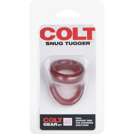 Verpackung mit zwei roten Ringen. Aufschrift: COLT SNUG TUGGER. COLT GEAR by. Dual Support Ring.