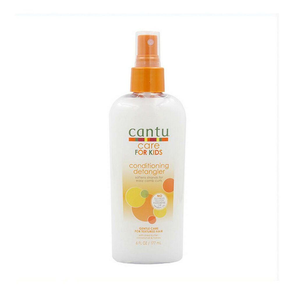 Cantu Care for Kids Conditioning Detangler Sprühflasche mit orangefarbenem Sprühkopf.