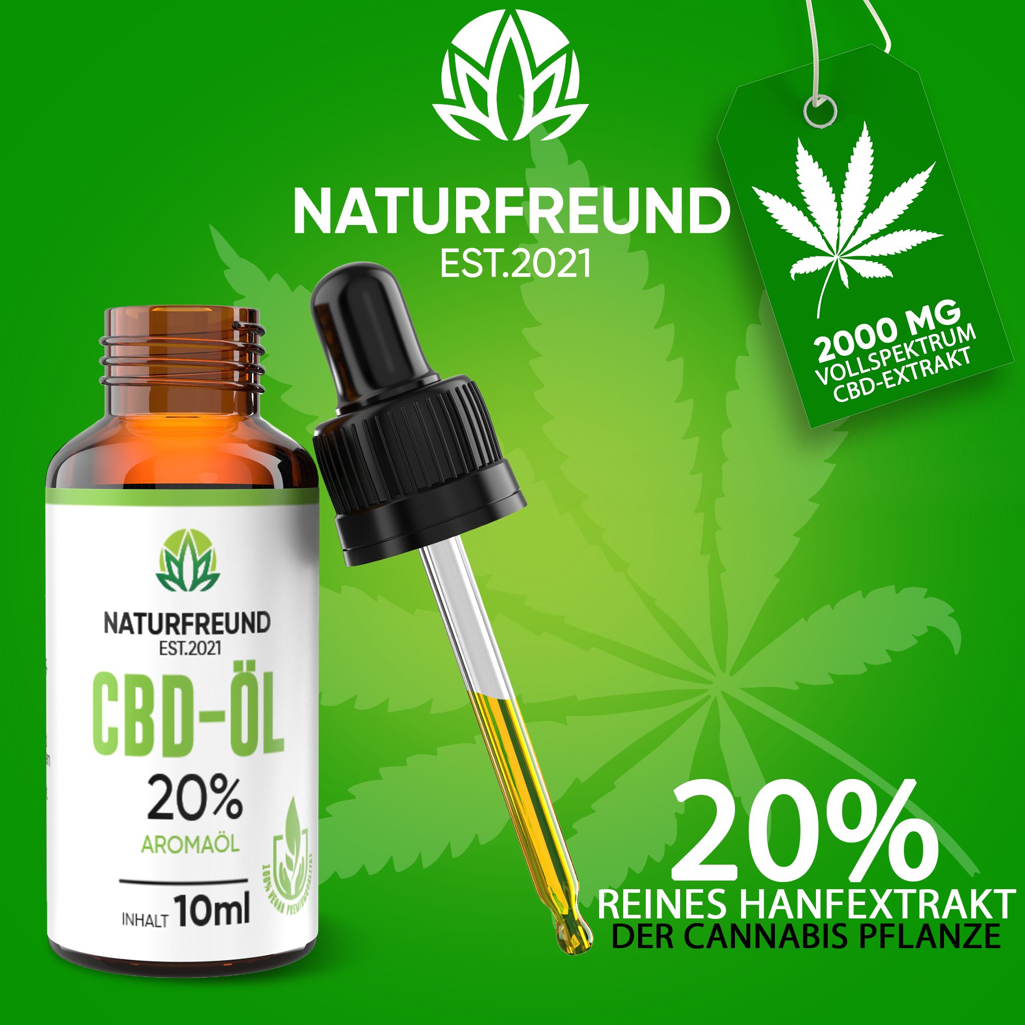 NATURFREUND® Premium CBD Öl 20% VOLLSPEKTRUM Hanföl Cannabisöl CBD Tropfen