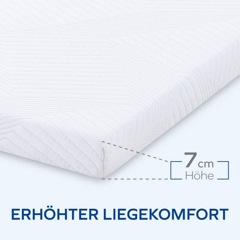 Ecke des Toppers. Text: 7 cm Höhe, erhöhter Liegekomfort.