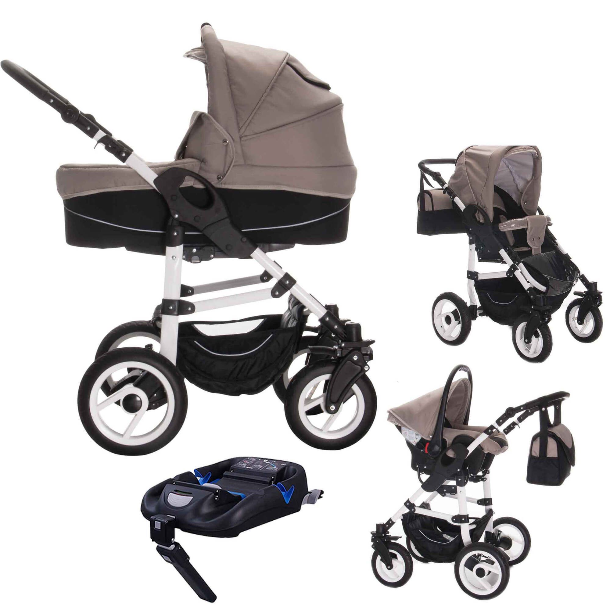 Bebebi Paris 4 in 1 Kinderwagen Komplettset Isofix Basis & Autositz Hartgummireifen, Seine