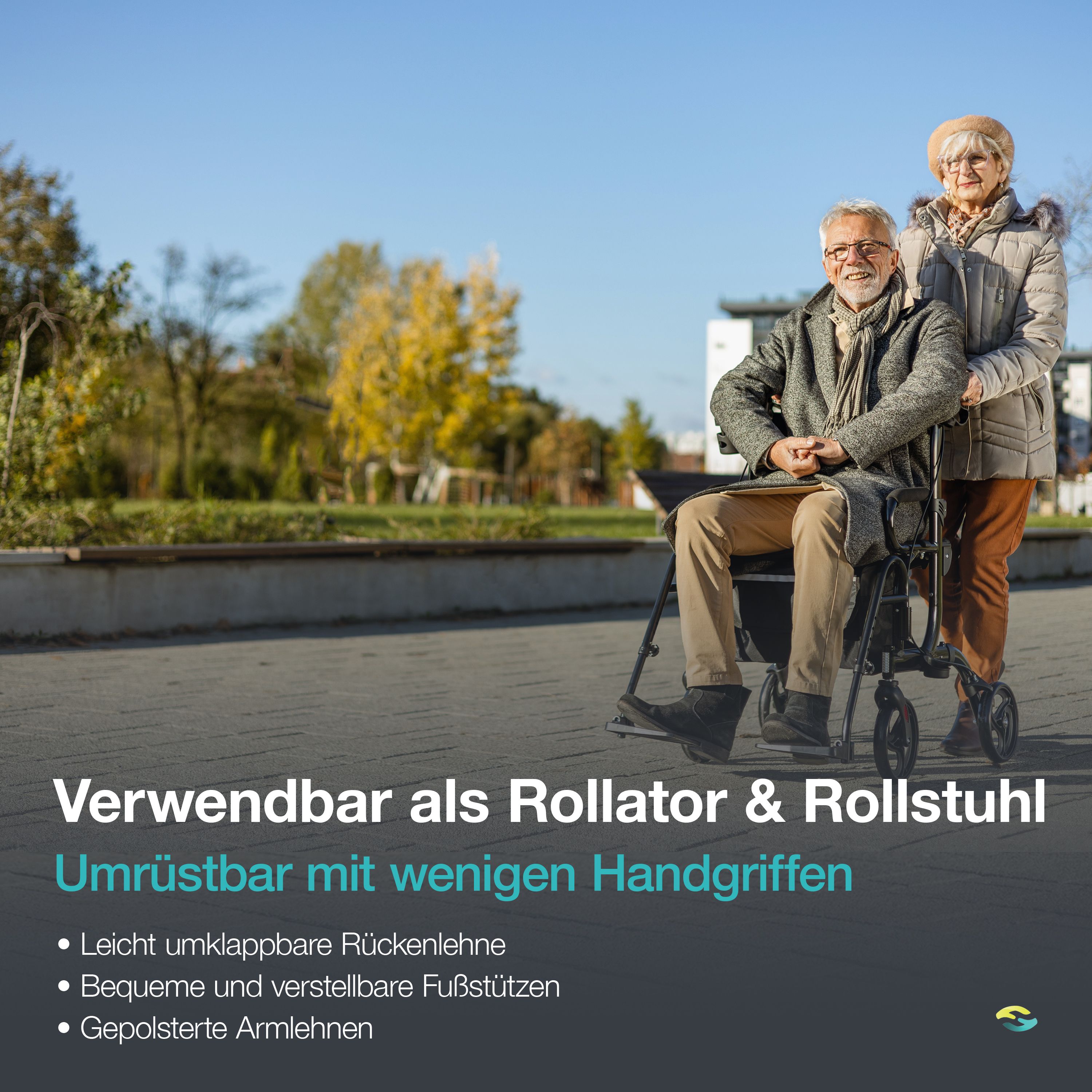 Helavo 2 in 1 Rollator & Rollstuhl in Einem - Faltbarer Rollator mit Fußstützen