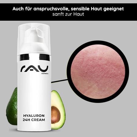 RAU Cosmetics Hyaluron 24 Stunden Anti-Aging Creme mit Hyaluronsäure, Sheabutter & Avocadoöl 50 ml Feuchtigkeitscreme